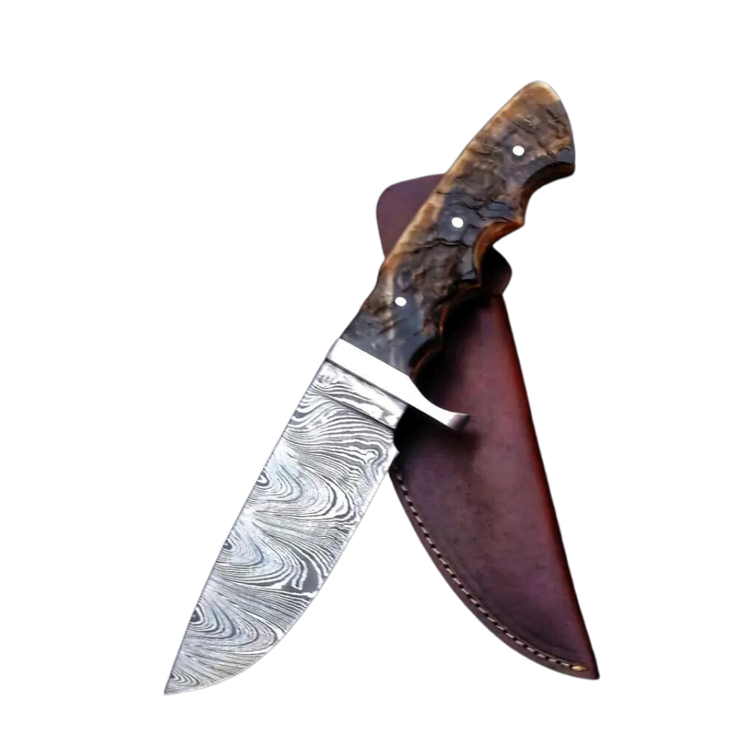 SA Knives Handmade Damascus Steel Hunting Knife Ram's horn handle