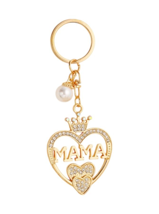 Sparkling "Mama" Keychain With Rhinestone Accents - Gold