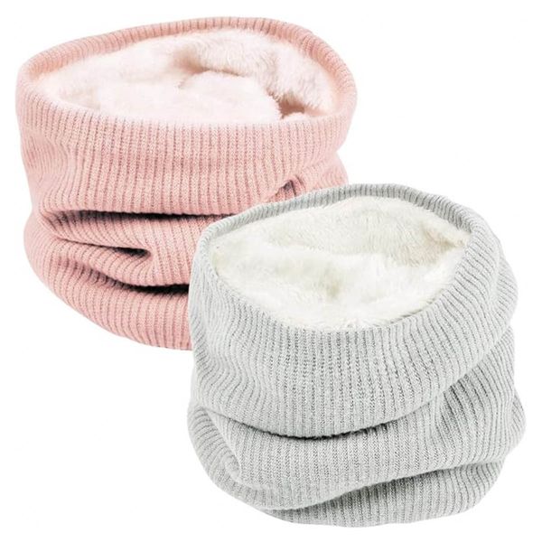 2 Pack Fleece Scarf Winter Double Layer Neck Warmer Circle Loop Scarves