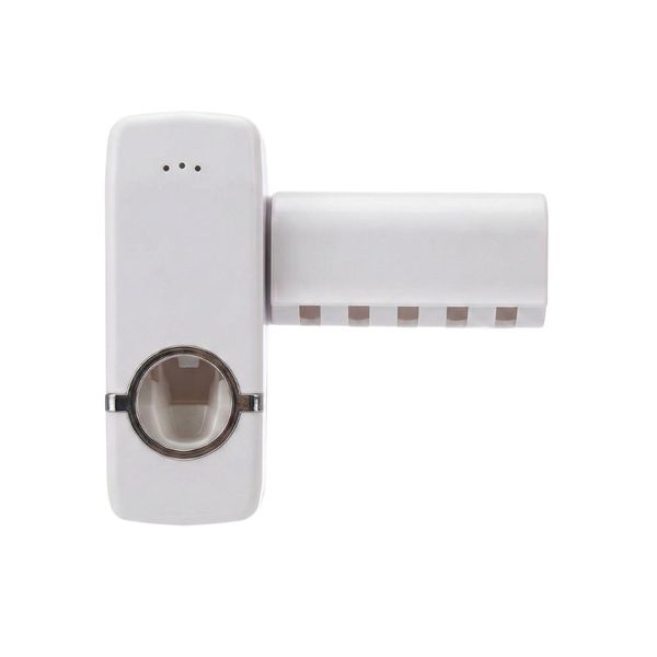 Automatic Toothpaste Dispenser &amp; 5-Slot Toothbrush Holder Set - White