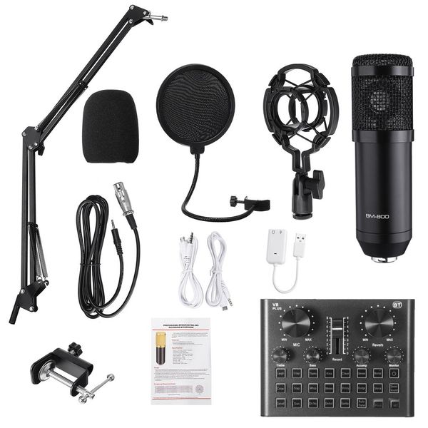 GB M800 Pro Condenser Microphone Kit with V8 Sound Card Black