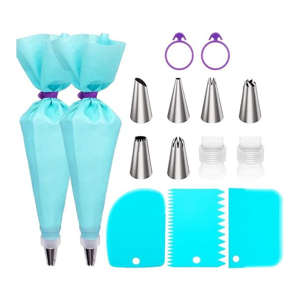 Set of Cake Decorating Utensils,Silicone Piping Bag and Nozzles