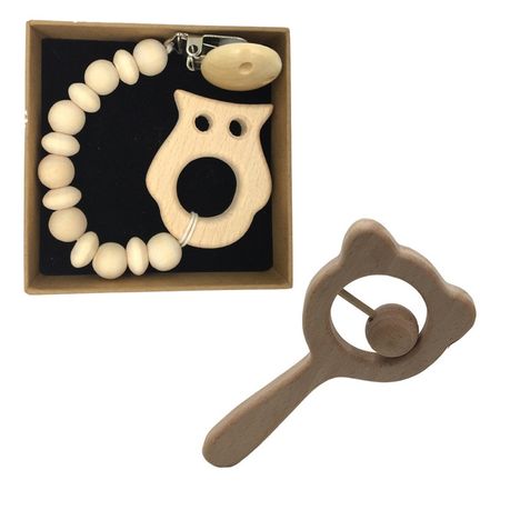 Teether and Dummy Chain Wood Owl