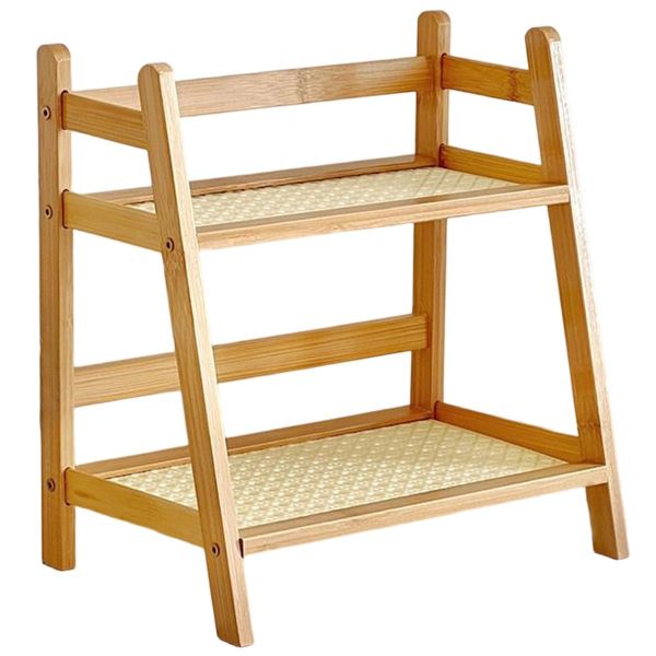 Wooden Storage Shelf 2-Tiers Desktop Organizer Display Stand Multifunctiona