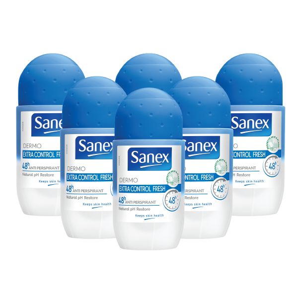 Sanex Dermo Extra Control Fresh Antiperspirant Roll On - 6 X 50ml