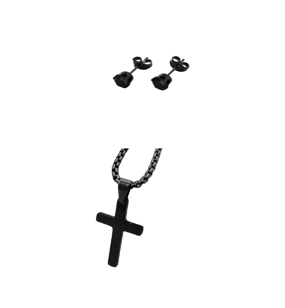 Men's Cross Necklace and Stud Earring Set by J Factor