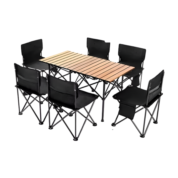 Portable Camping Table With 6- Folding Chairs For Outdoor Dining