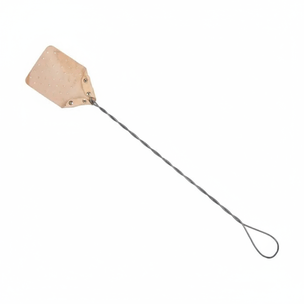 Handcrafted Genuine Leather Fly Swatter with Metal Handle - 43 cm