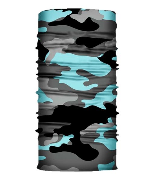 Kids Sized Face-Neck Warmer Bandana Face Shield Camo Aqua Blue