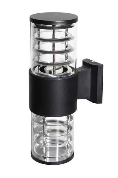 FJC Modern Outdoor Flat top and Down Wall Light with Clear Ribbed Diffuser