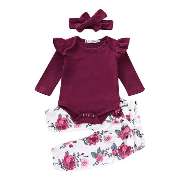 Maroon &amp; White Floral 3 Piece Outfit