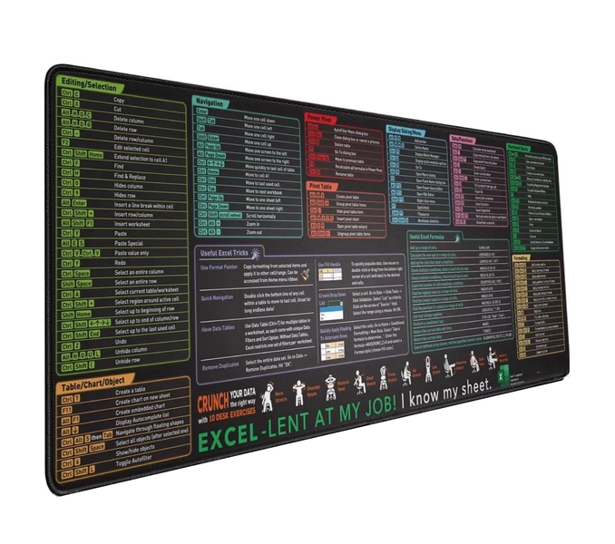 Upgraded Large Size Anti-Slip Excel Shortcuts Gaming Mouse Pad Office Mat