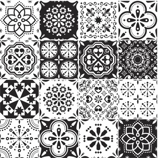 Black and White Pattern Stick on Tiles