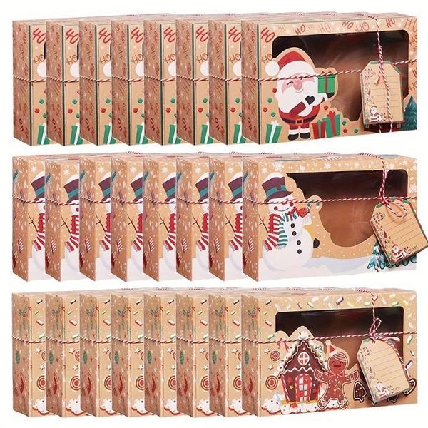 24 Kraft Paper Gift Boxes with Window, Christmas Party Decor