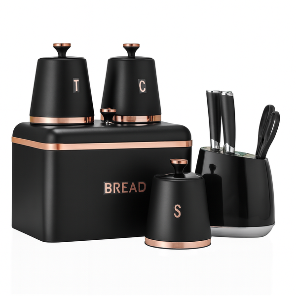 11-Piece Kitchen Storage Set with Bread Bin, Canisters, and Knife Block