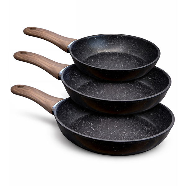 Non-Stick Frying Pan Set - Carbon Steel Marble Coated - 3 Piece 20/24/28cm
