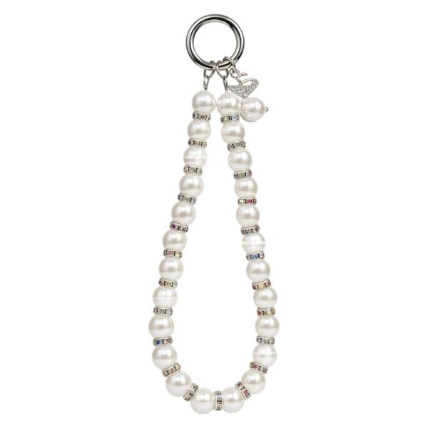 Elegant Pearl &amp; Rhinestone Mobile Phone Chain - White