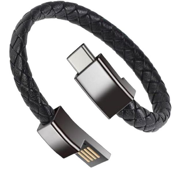Type C USB PU Leather Charging Bracelet For Android With Alloy Metal Clip