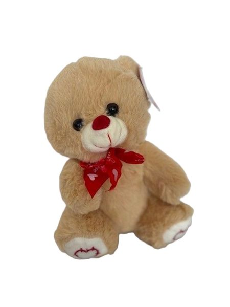 20cm Teddy with Bow Heart Paws Brown