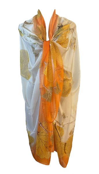 Lady's Digital Printed Silky Beach Scarf /Shawl Extra Large - Yellow/White