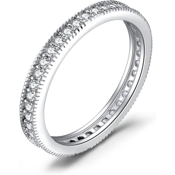14K Gold Plated Eternity Band Ring - Stackable Cubic Wedding Band for Women