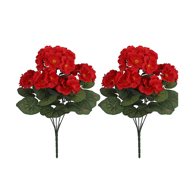 2 Bunches Of Simulated Geranium Flowers, Artificial Flower Decoration - Red
