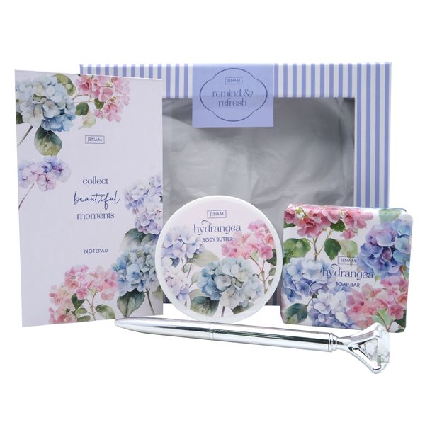 Jenam Hydrangea Pamper Gift Set - Body Butter, Soap, Notebook &amp; Pen