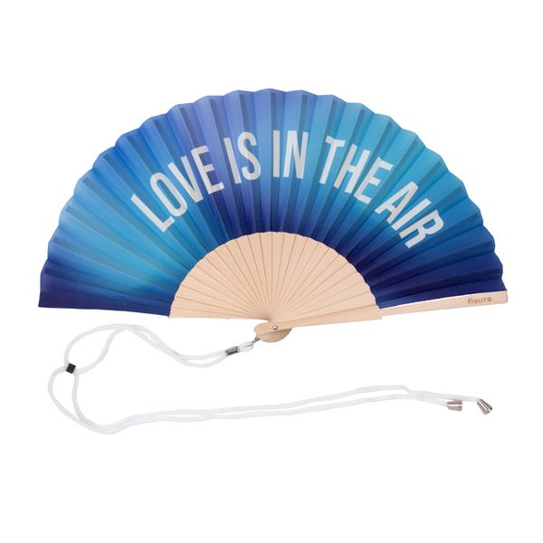 Blue Ombre Love is in the Air Handheld Fan - Wood &amp; Textile