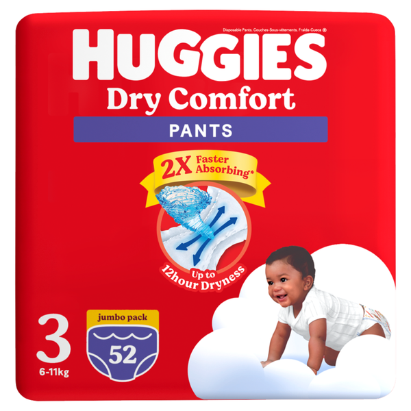 Huggies Dry Comfort Pants - Size 3 Moving Baby - 52 Pants Jumbo Pack