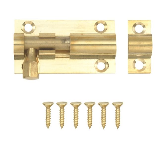 50 mm Straight Barrel Bolt Polished Brass