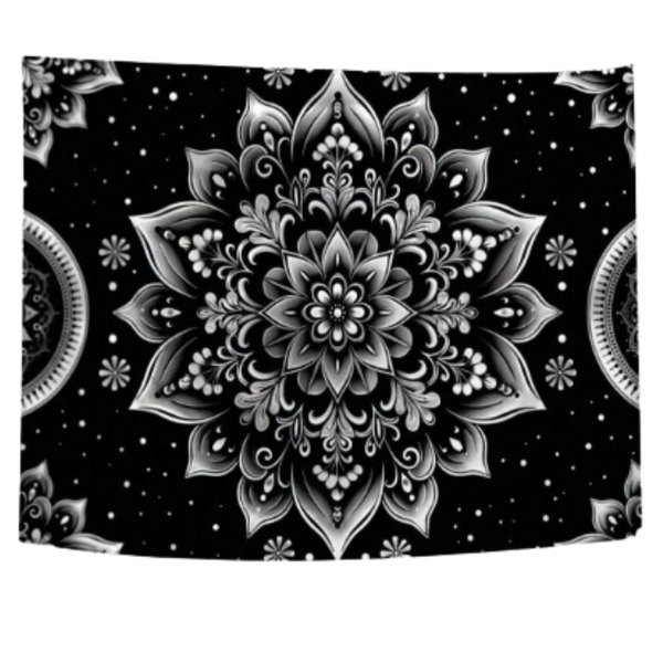 Black and White Mandala Printed Tapestry