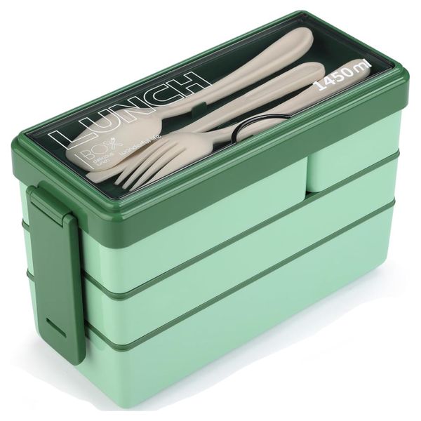 1450ml Lunch Box Stackable 3 Layer All-in-One Lunch Bento Box for Adults