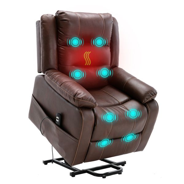 Electric Lift Recliner Chair Leather Sleeper Couch Massage Sofa with Heat