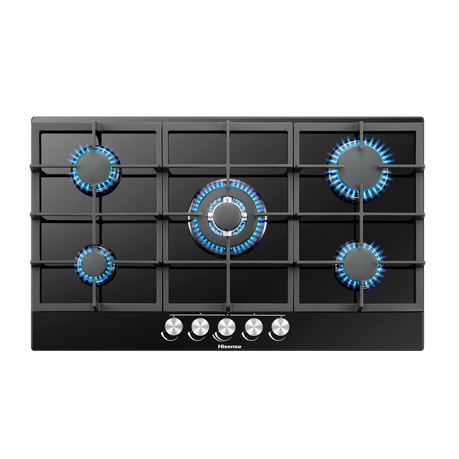 Hisense 90cm 5 Burner Gas Hob - Black Glass Image