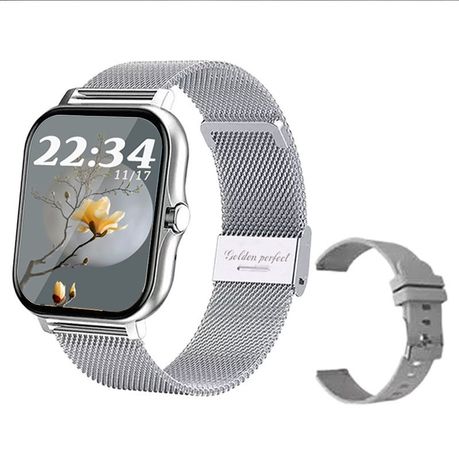 Smartwatch for Men & Women - Dual-Strap Silver Bluetooth Fitness Watch Image