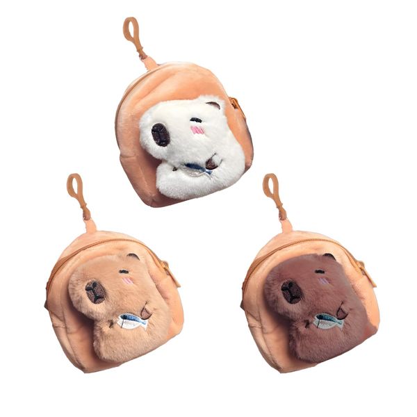 3 Pieces Cute Capybara Plush Coin Purse, Mini Capybara Wallet