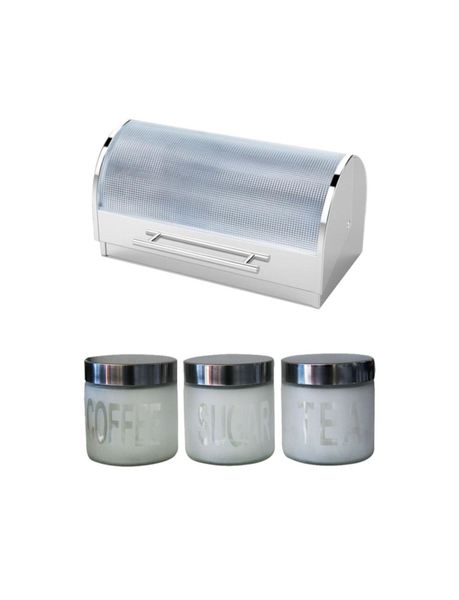 Dream World Premium Look Flip Top Glass Bread Bin And Canister Set