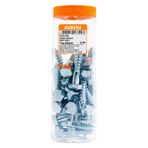 EUREKA Coach Screws Galvanised Mild Steel 12 x 65mm Q:30 T1C170