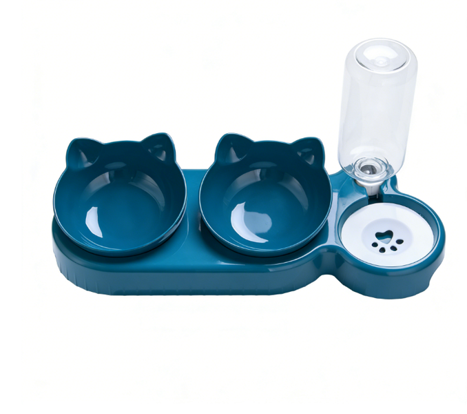 Orthopedic Bowls For Cats, 2 Bowls And Drinker Set, Blue, 0.5 Liters