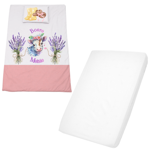 Cot Duvet Cover &amp; Waterproof Fitted Sheet 1170x560mm - Boere Meisie