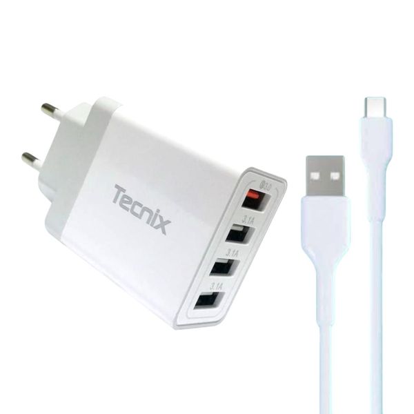 4 Port USB Quick Charger with Type-C Cable