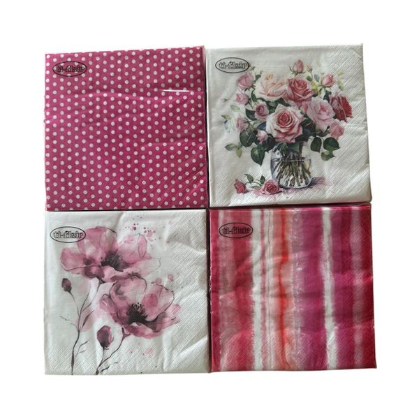 Pink and white serviettes - 4 packs - 20pcs in each