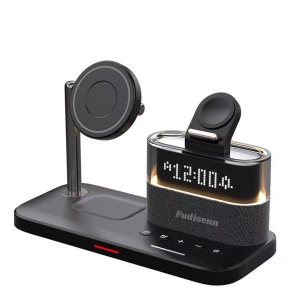Fudisenn 5-in-1 Magnetic Wireless Charging Station &amp; Alarm Clock - Black