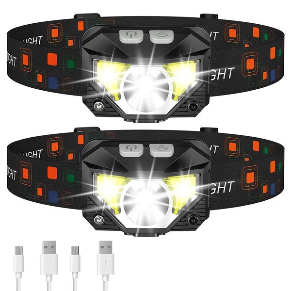 Ultra-Light Bright LED Rechargeable Headlight 2-Pack Waterproof 1200 Lumens