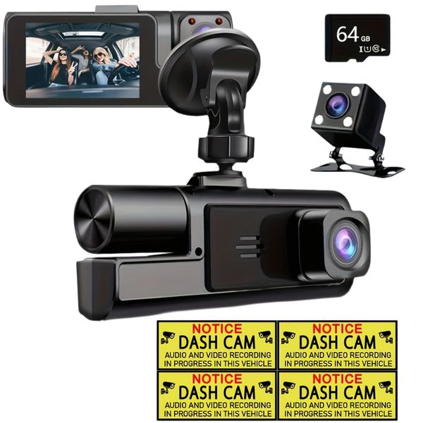 3-Channel Dash Cam Front and Rear Inside