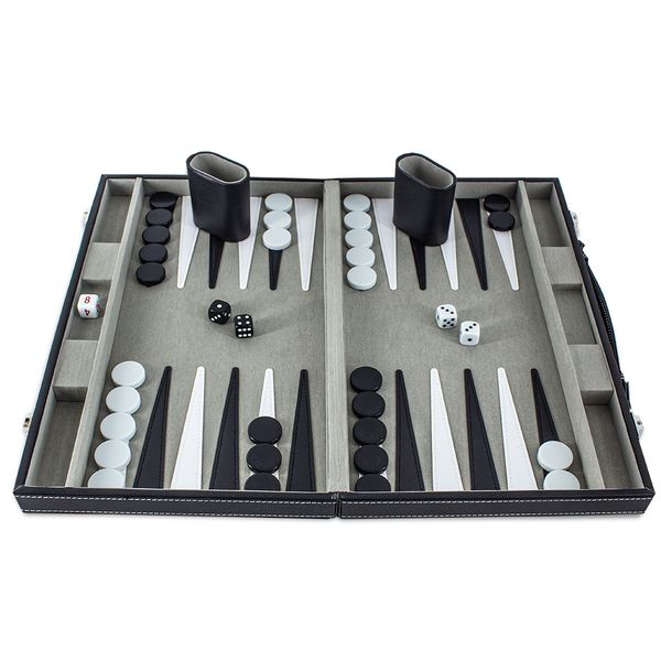 Black Leatherette Backgammon Board Game with Travelling Case