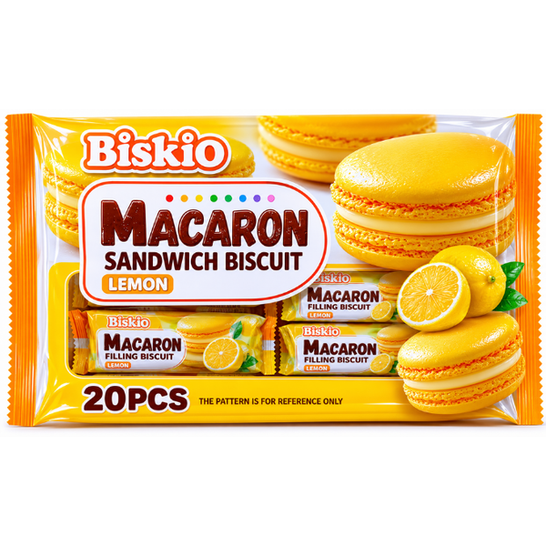 Macaron Sandwich Biscuit - Lemon Flavour - Biskio (20-Piece)