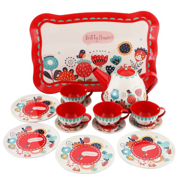 Children’s Tin Tea Set Toys - Red