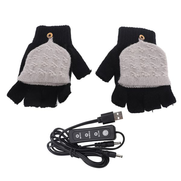 Black USB Heated Fingerless Winter Gloves