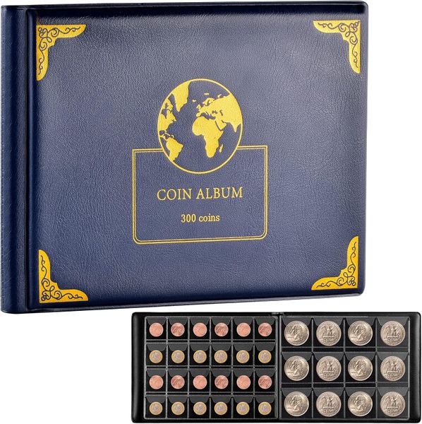 Coin Collection Album Holder - with Transparent Coin Pockets, 300 Pockets